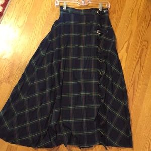 Vintage wrap skirt wool blend navy and green plaid